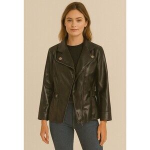 Black Faux Vegan Leather Edgy Chic Biker Punk Motorcycle Jacket Fall Streetwear